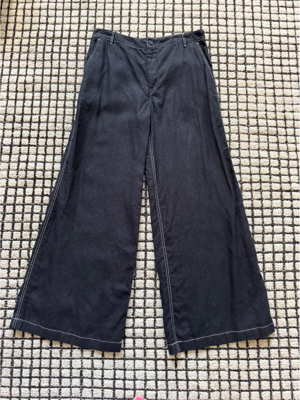 Madewell The Zoe Relaxed Wide Pant in 100% Linen Black Size 8